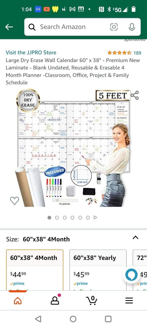 Large Dry Erase Wall Calendar 60" x 38" - Premium New Laminate